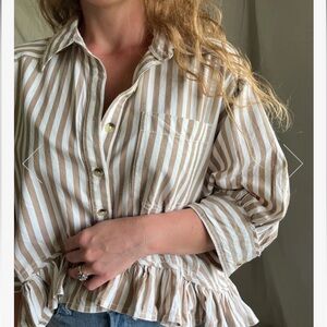 NWT Free People Cody western stripe ruffle blouse summer easy layer shirt